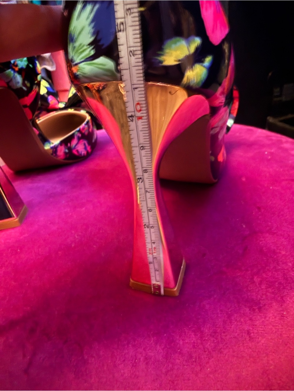 Betsey Johnson Black Floral Bow Pointed-Toe Heels with Neon Accents - Picture 5 of 7